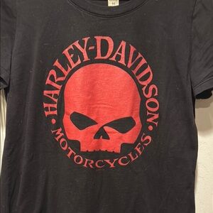 Harley-Davidson Black and Red Short Sleeve Tee Willie G glitter skull